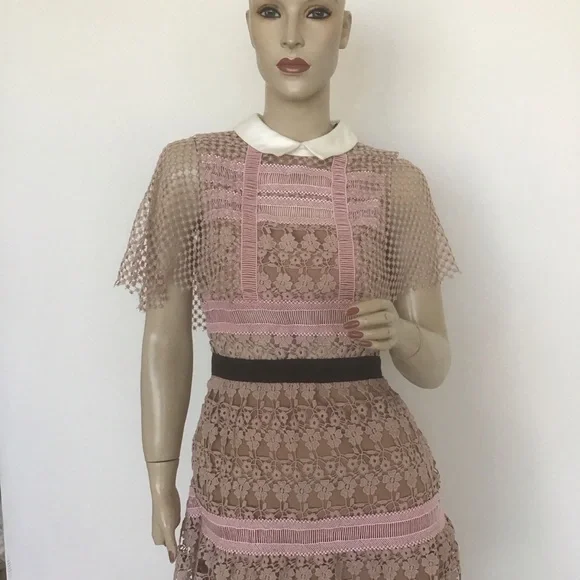 Self Portrait Pink Nude Floral Vine Cape Sleeveless Mini Dress UK 10 US 6 EGL - Picture 2 of 4